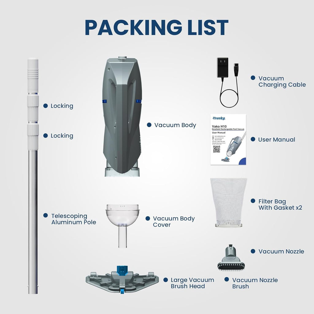 2025 Upgraded Handheld Pool Vacuum Cleaner for Above Ground & Inground Pools - Cordless Pool Cleaner w/18.5GPM Suction, Telescoping Pole(20-69in), 2 Brush Heads - Ideal for Spas & Hot Tubs