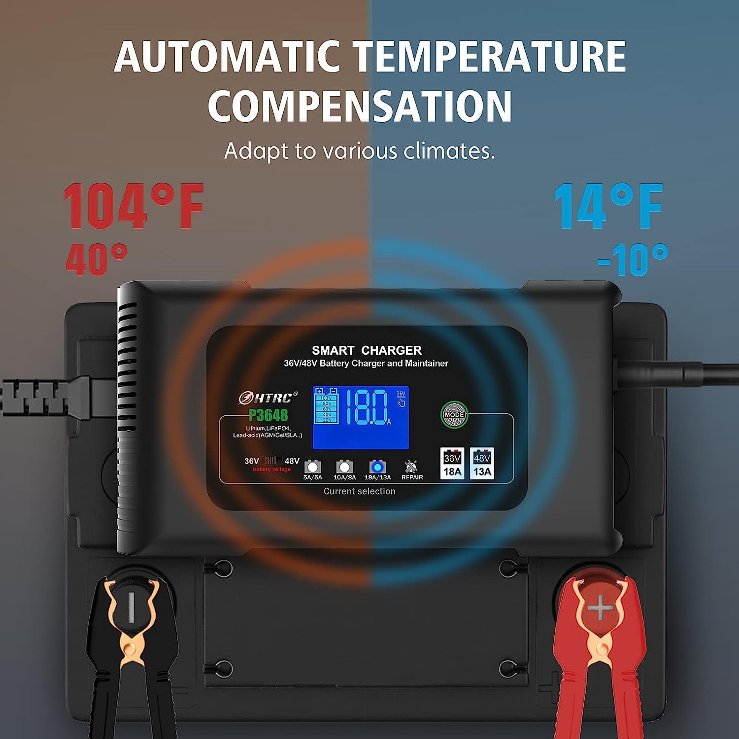 Golf cart Battery Charger, 48V 13A and 36V 18A Trickle Battery Charger,48 Volt cart Golf Charger,for 48 Volt Club Golf Car,Lithium,LiFePO4,Lead-Acid AGM/Gel/SLA..Battery Charger,3 Pin Round Plug