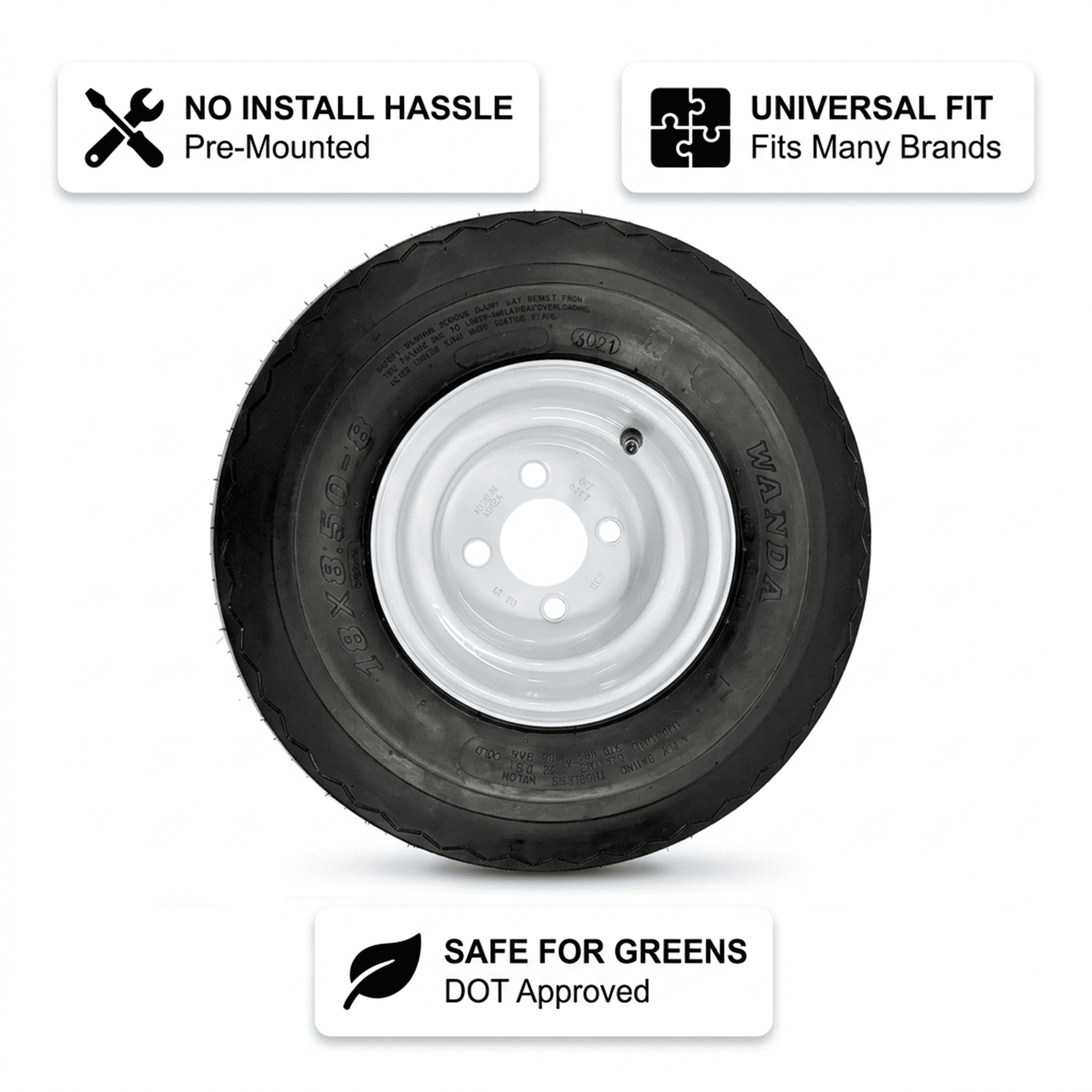 4-Pack 8 18X8.50-8 White Golf Cart Wheels Tires Fit Club Car Yamaha EZGO E-Z-GO